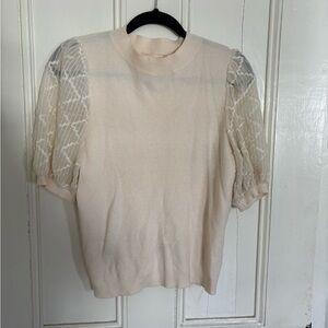 ROOLEE Cream sweater Top with Sheer Sleeves